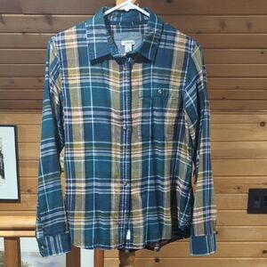 L.L. Bean Women's Casual Plaid Shirt - Teal and Mustard